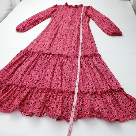 RIXO Monet Pink/Black Floral Silk Cotton Maxi Dress Long Sleeves Summer Size S‎ - Picture 6 of 13